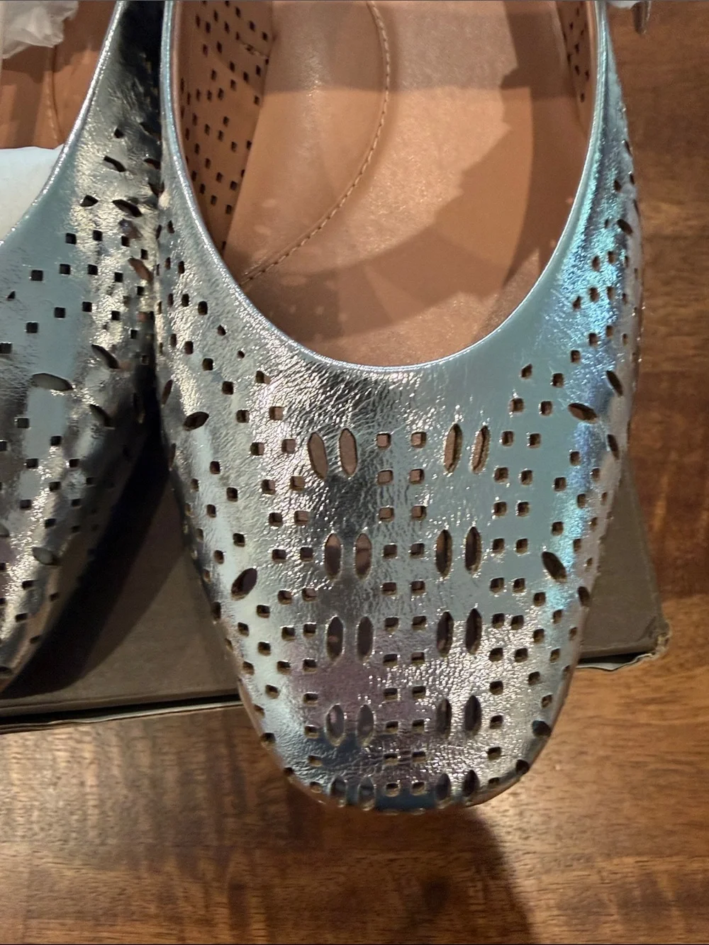 Paolo Silver Perforated Mary Jane Flats